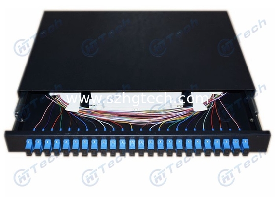 FC 1U 24 Fiber Optic Patch Panel Black Color Clamp Seal Ring Adjustable