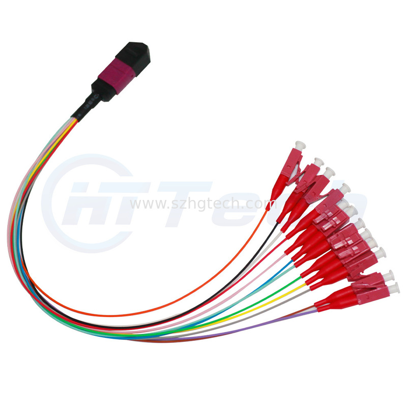 OM4 12Fiber MPO-LC Optical Patch Cord Low Insert Loss LSZH Jacket